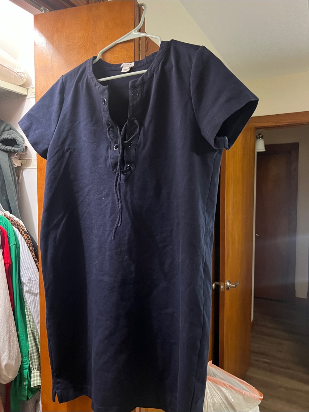 Navy Short-Sleeve Lace-Up dress